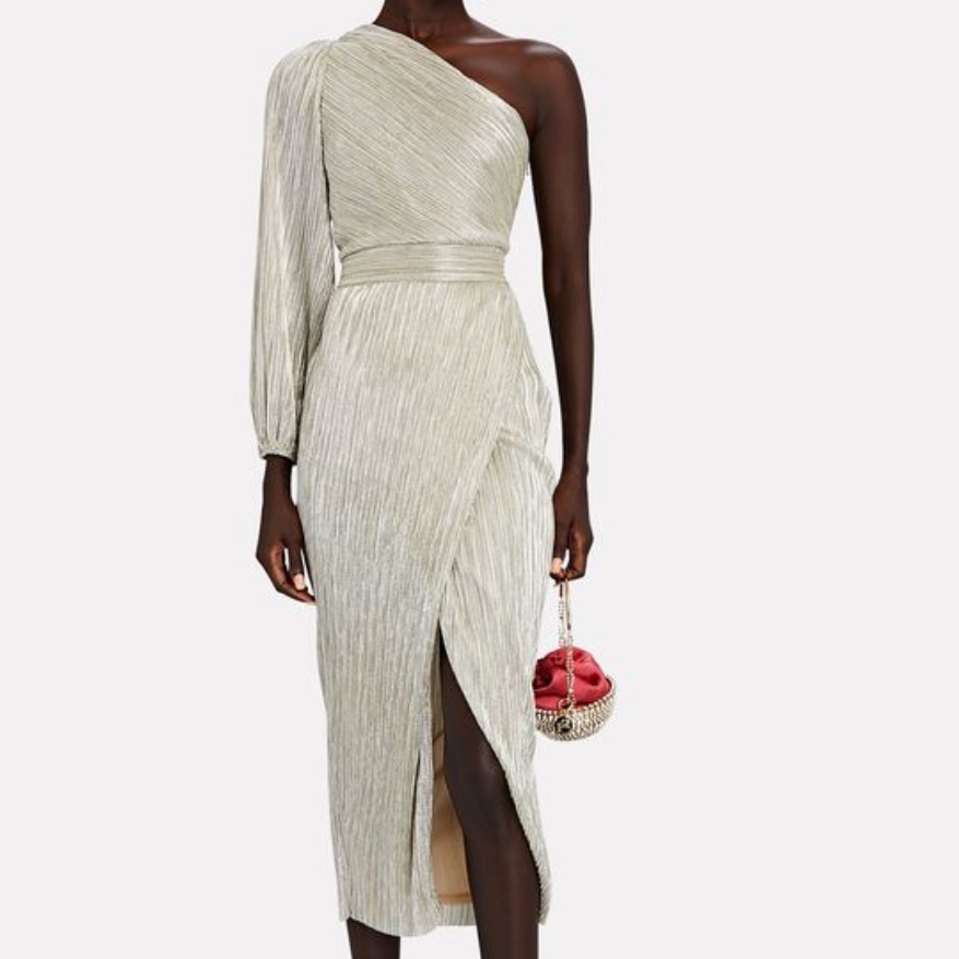 Alora Pliss One-Shoulder Midi Dress | Saylor | S